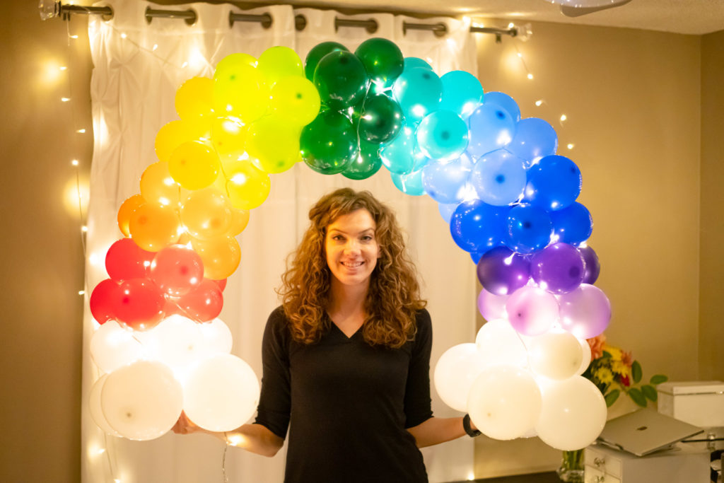 rainbow balloon arch