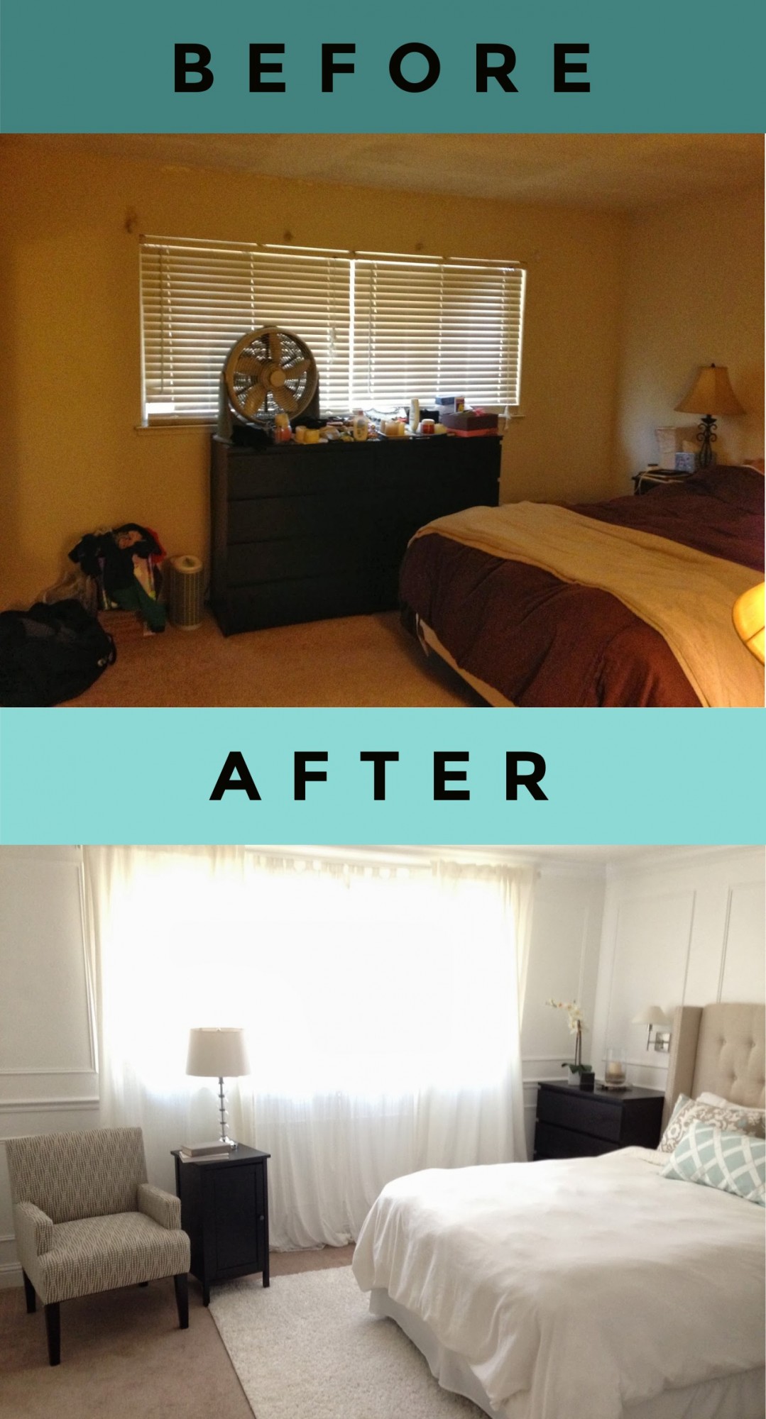 How to make a small bedroom look bigger and brighter with curtains and paint