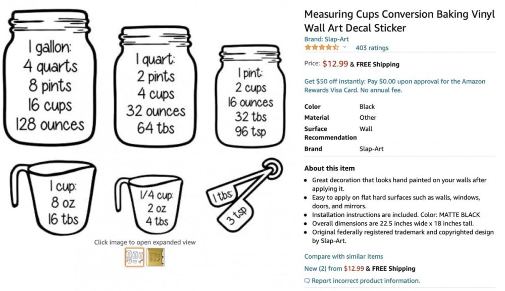 Measuring Cups Conversion Baking Vinyl Wall Art Decal Sticker - Free Cooking Printable + The Top 3 BEST helpful Kitchen Conversion Charts