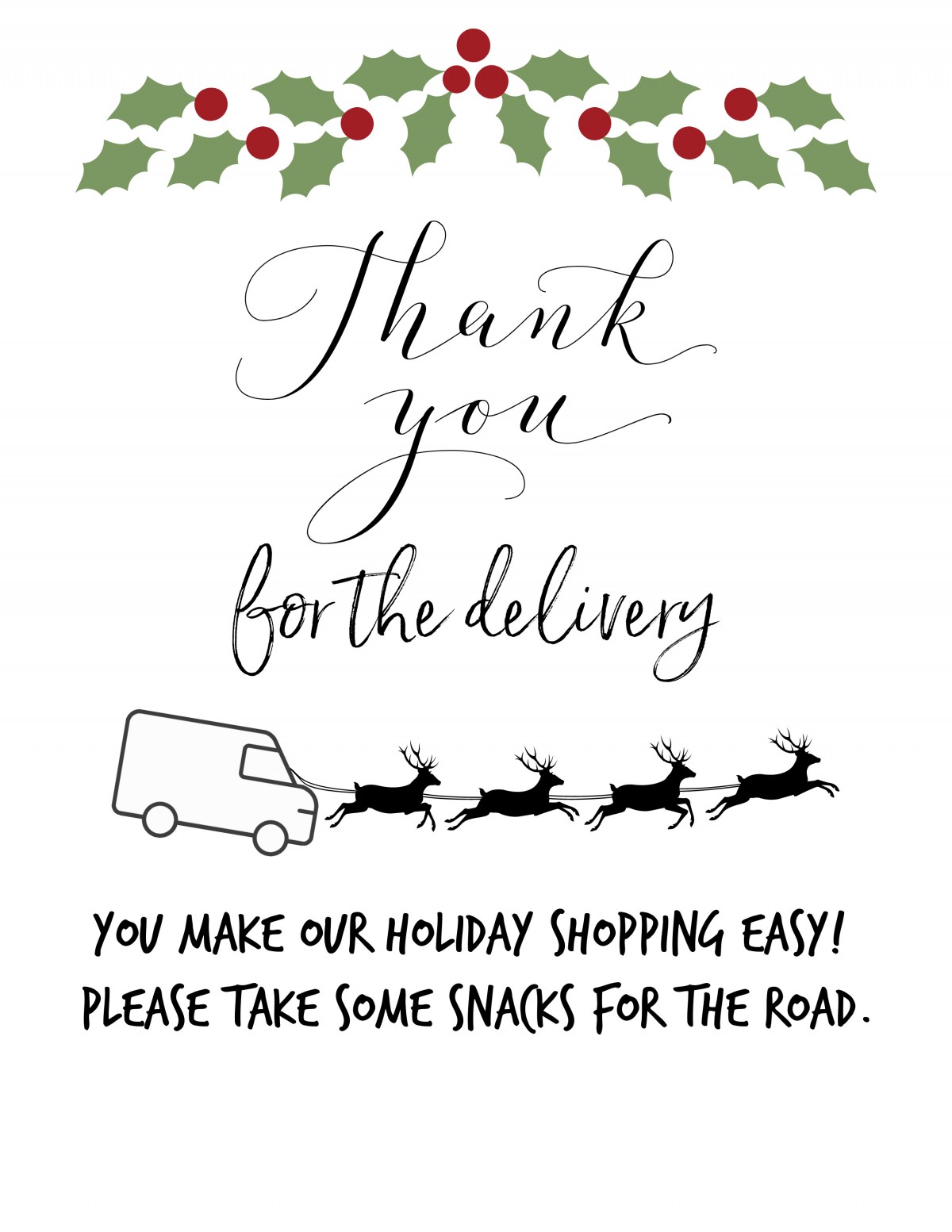 Thank You Note For Delivery Drivers Free Printable