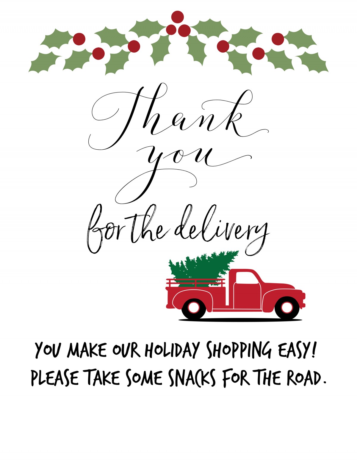 Thank you Delivery Drivers sign printable snack sign